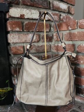 Realer Beige Faux Leather Hobo Shoulder Bag Slouchy Large Multi Pocket Purse